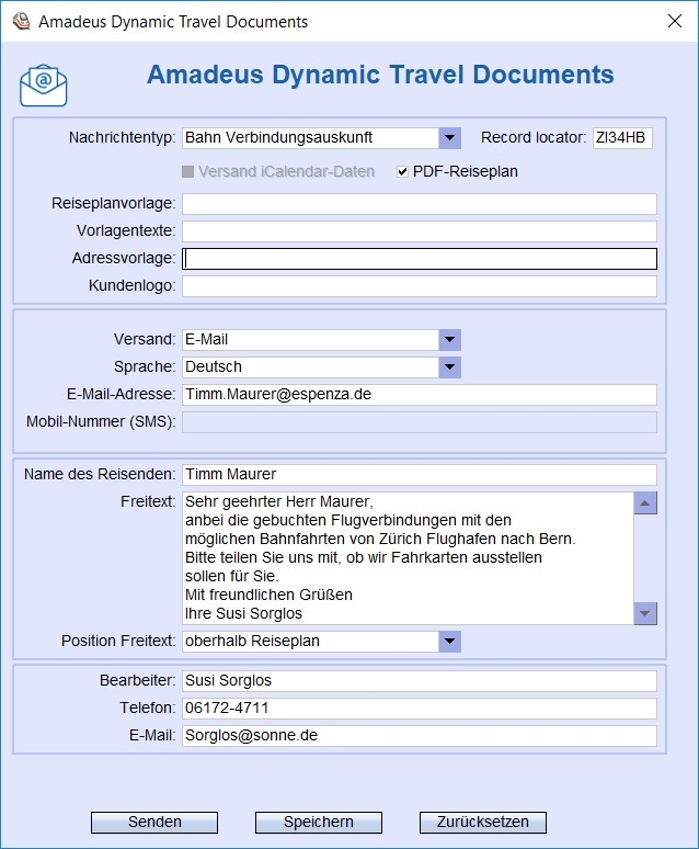 Amadeus Reiseplan Kombi Flug und Bahn 2